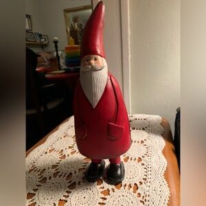 Vintage Russian Santa / Wood/Cone Shape hat Color: Red/White/Black 11” tall